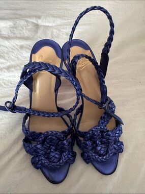 Christian Louboutin Braided Satin Slingback Heels in Deep Blue size 38 (8)